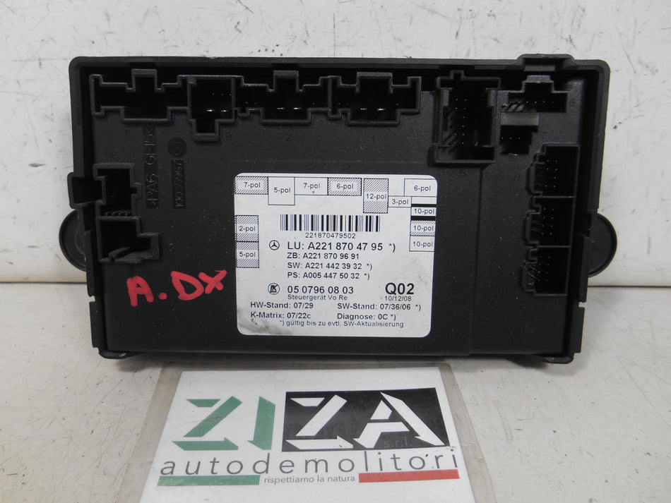 Centralina Porta Anteriore Destra Mercedes W221 S320 2009 A2218704795