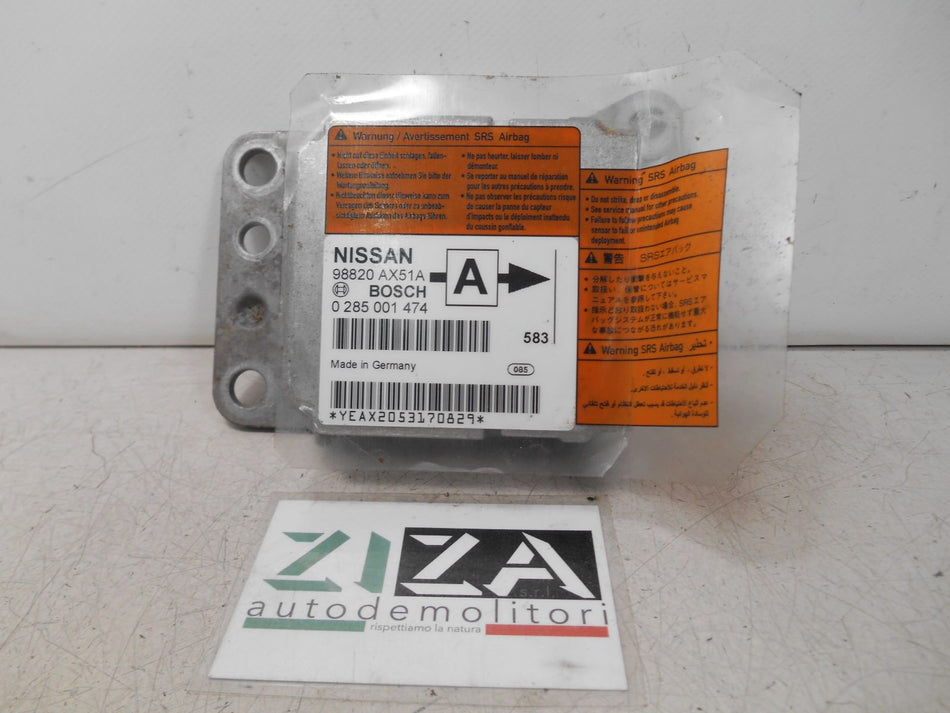 Centralina Airbag Nissan Micra K12 2005 98820AX51A 0285001474 No Crash