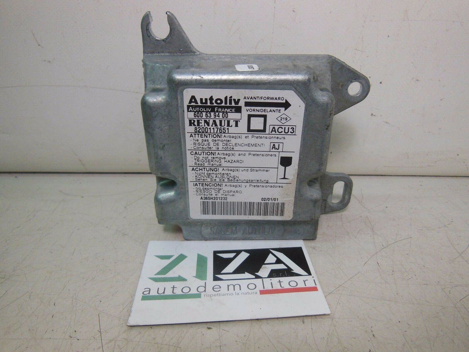 Centralina Airbag Renault Megane I Classic 2001 600639400 8200117651 Con Crash