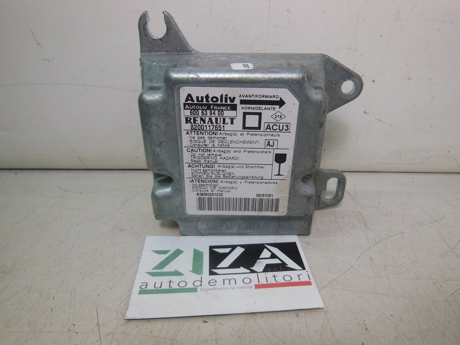 Centralina Airbag Renault Megane I Classic 2001 600639400 8200117651 Con Crash