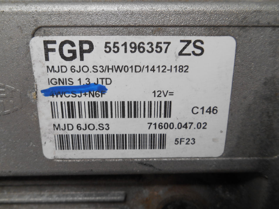 Kit Chiave ECU Suzuki Ignis 1.3 51kw 69cv Z13DT 2005 55196357 MJD6J0.S3